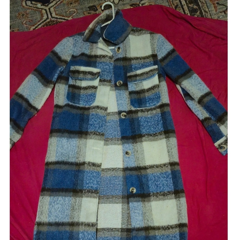SO Goods For Life Blue Plaid Longline Shacket Shirt Jacket XS‎ Women Blue White